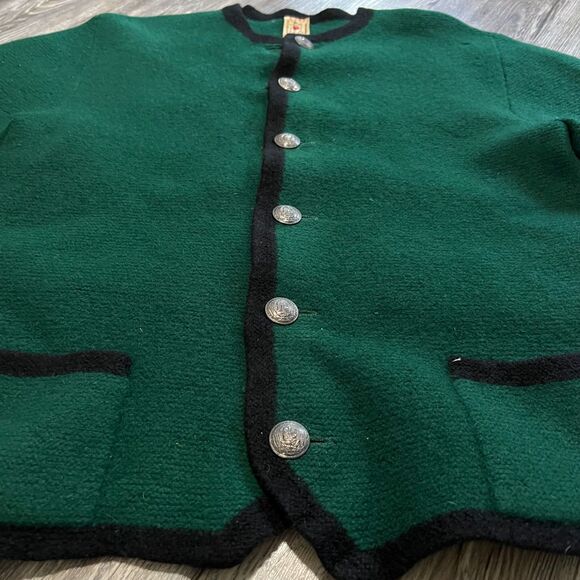 Eibl Strickwaren Wool Jacket Green Black Trim Made in Germany M - Picture 8 of 9